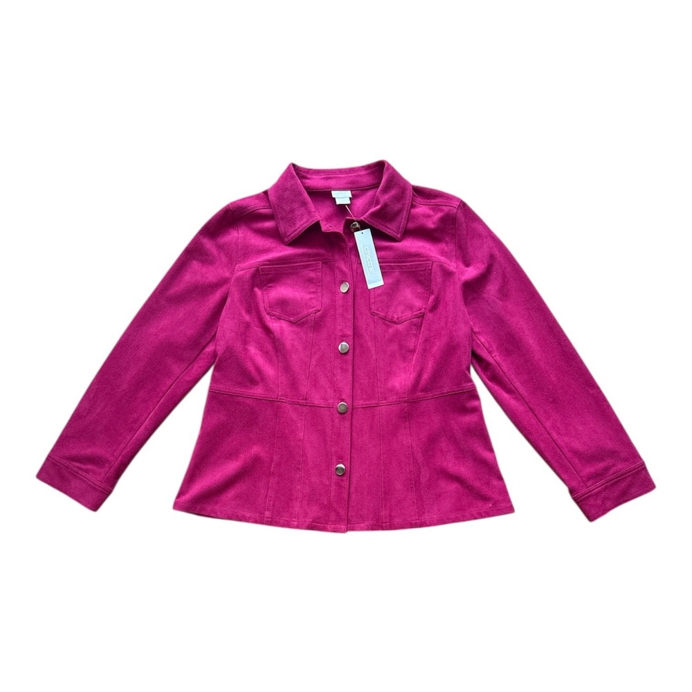 Chico's Raspberry Pink Faux Suede Peplum Jacket Size L